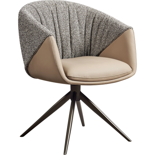 Infinity Swivel Dining Chair in Coffee Fabric & Vegan Leather & Slate Gold (Set of 2)